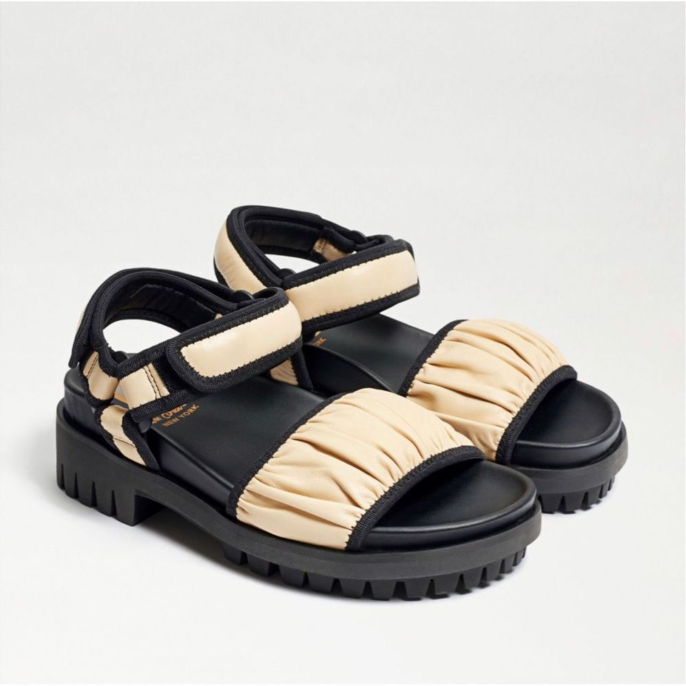 Sam Edelman Beige and Black Ruched Sport Sandals